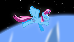 Size: 11200x6400 | Tagged: safe, artist:parclytaxel, derpibooru import, oc, oc only, oc:parcly taxel, alicorn, pony, .svg available, absurd resolution, albumin flask, alicorn oc, flying, key sync, neptune, solo, space, spread wings, stars, third eye, trace, vector