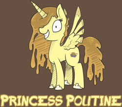 Size: 600x529 | Tagged: safe, artist:rabbitasaur, derpibooru import, oc, oc only, oc:princess poutine, alicorn, food pony, original species, alicorn oc, bronycan, canada, convention, poutine, solo