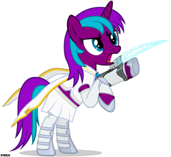 Size: 3700x3400 | Tagged: safe, artist:a4r91n, derpibooru import, oc, oc only, oc:starnight, pony, unicorn, angry, bipedal, clothes, female, mare, simple background, solo, transparent background, vector, weapon