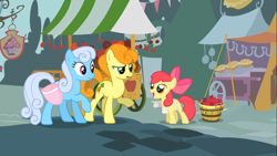 Size: 1366x768 | Tagged: safe, screencap, apple bloom, carrot top, golden harvest, linky, shoeshine, call of the cutie