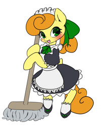 Size: 1024x1280 | Tagged: safe, artist:ayahana, derpibooru import, carrot top, golden harvest, pony, bipedal, blushing, clothes, cute, cutie top, maid, pixiv, solo