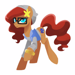 Size: 3000x3000 | Tagged: safe, artist:kianamai, derpibooru import, oc, oc only, earth pony, pony, bracelet, clothes, female, flower, glasses, hat, mare, shirt, solo, vest