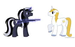 Size: 2200x1392 | Tagged: safe, artist:lonewolf3878, derpibooru import, prince blueblood, oc, oc:chrome thunder, pony, unicorn, blueabuse, gun, magic, shotgun, weapon