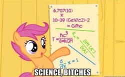 Size: 320x199 | Tagged: safe, edit, edited screencap, screencap, scootaloo, the show stoppers, artifact, image macro, math, meme, science, solo, vulgar