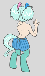 Size: 877x1493 | Tagged: safe, artist:daily, oc, oc only, oc:hope, satyr, back, clothes, dock, offspring, parent:lyra heartstrings, plot, skirt, solo, standing, topless