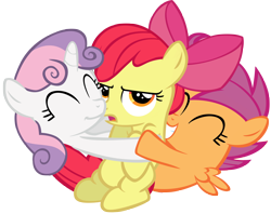 Size: 6128x4847 | Tagged: dead source, safe, artist:mmdfantage, derpibooru import, apple bloom, scootaloo, sweetie belle, absurd resolution, cute, cutie mark crusaders, hug, role reversal