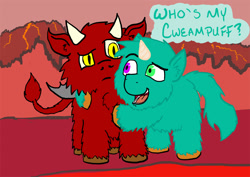 Size: 1415x1000 | Tagged: safe, artist:jberg360, derpibooru import, fluffy pony, devil, hell, heterochromia, south park