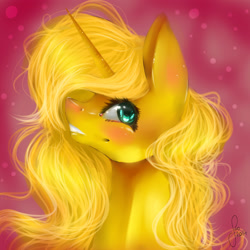 Size: 2000x2000 | Tagged: safe, artist:saoiirse, derpibooru import, oc, oc only, oc:ticket, alicorn, pony, alicorn oc, blushing, grin, looking at you, pretty, profile, smiling, solo