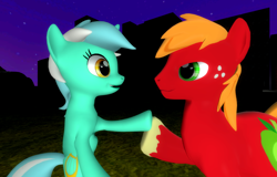 Size: 1600x1024 | Tagged: safe, artist:viranimation, big macintosh, lyra heartstrings, earth pony, pony, 3d, gmod, lyramac, male, shipping, stallion, straight