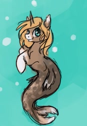 Size: 439x630 | Tagged: safe, artist:tracymod, derpibooru import, oc, oc only, pony, selkie, unicorn, solo, species swap, underwater