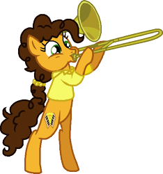 Size: 490x524 | Tagged: safe, artist:myliladoptables, artist:starryoak, cheese sandwich, grilled cheese (r63), earth pony, pony, bipedal, rule 63, simple background, solo, transparent background, trombone