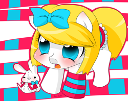 Size: 900x714 | Tagged: safe, artist:quila111, oc, oc only, oc:alice, rabbit, bow, chibi, solo, toy