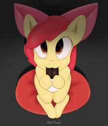 Size: 826x966 | Tagged: safe, artist:howl echoes, derpibooru import, apple bloom, adorabloom, candy, chocolate, cute, solo