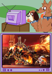 Size: 563x800 | Tagged: safe, orthros, dog, trade ya, exploitable meme, kid icarus, kid icarus: uprising, meme, multiple heads, obligatory pony, pit, tv meme, twinbellows, two heads