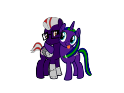 Size: 1152x864 | Tagged: safe, derpibooru import, oc, oc only, oc:gearhead, oc:silver link, cyborg, pegasus, pony, unicorn, augmented, donut steel, glasses, prosthetic limb, prosthetic wing, prosthetics, scientist, siblings, story included, tongue out