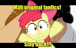 Size: 800x509 | Tagged: safe, derpibooru import, apple bloom, aladdin, do not steal, fanfic, gay, image macro, male, meme, panic, pony writes badfanfic, prince eric, solo