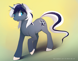 Size: 1699x1343 | Tagged: safe, artist:antiander, derpibooru import, oc, oc only, oc:nightly, pony, unicorn, blue, male, solo, stallion, unshorn fetlocks, white