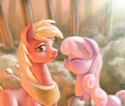 Size: 1424x1204 | Tagged: safe, artist:mrs1989, derpibooru import, big macintosh, cheerilee, smarty pants, earth pony, pony, cheerimac, duckface, kissing, male, shipping, stallion, straight