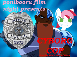 Size: 672x494 | Tagged: safe, artist:feral socks, oc, oc only, oc:flicker, cyborg, cyborg cop, photoshop masterpiece, ponibooru film night