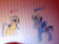 Size: 426x320 | Tagged: safe, artist:gracie_cleopatra, derpibooru import, pegasus, pony, unicorn, blurry, lined paper, picture taken with a potato, traditional art, twins