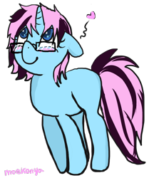 Size: 750x898 | Tagged: safe, artist:moekonya, derpibooru import, oc, oc only, oc:wind art, pony, unicorn, blank flank, cute, glasses, heart, simple background, solo, transparent background