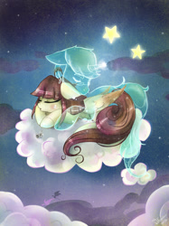 Size: 1024x1372 | Tagged: safe, artist:wilvarin-liadon, derpibooru import, oc, oc only, dragon, cloud, cloudy, glasses, night, sleeping