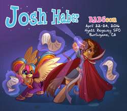 Size: 600x525 | Tagged: safe, artist:sugaryviolet, oc, oc only, oc:golden gates, babscon, babscon mascots, doctor strange, josh haber, superhero