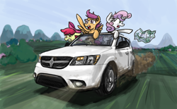 Size: 1625x1009 | Tagged: safe, artist:sevoohypred, derpibooru import, apple bloom, scootaloo, sweetie belle, car, cutie mark crusaders, dodge (car), dodge journey, driving, map, this will end in tears