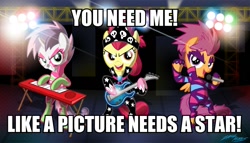 Size: 1000x570 | Tagged: safe, artist:willdrawforfood1, derpibooru import, apple bloom, scootaloo, sweetie belle, the show stoppers, cutie mark crusaders, gilligan's island, image macro, me-tv, meme, show stopper outfits