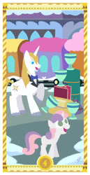 Size: 400x775 | Tagged: safe, artist:janeesper, prince blueblood, sweetie belle, card, cup, four of cups, four of hearts, friendship express, tarot card, train