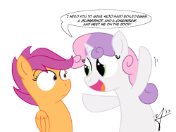 Size: 800x600 | Tagged: safe, artist:stuhp, derpibooru import, scootaloo, sweetie belle, kenan and kel