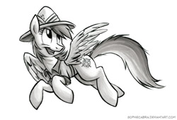 Size: 780x531 | Tagged: safe, artist:kenket, artist:spainfischer, daring do, grayscale, monochrome, simple background, solo