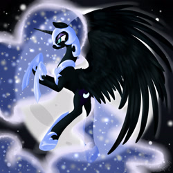 Size: 2800x2800 | Tagged: safe, artist:alicjaspring, derpibooru import, nightmare moon, alicorn, pony, crying, moon, pose, sad, solo