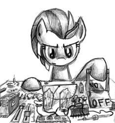 Size: 740x791 | Tagged: safe, artist:signal15, lightning dust, pegasus, pony, monochrome, solo