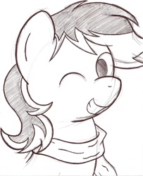 Size: 1280x1577 | Tagged: safe, artist:commander-sparkle, oc, oc only, oc:aero, clothes, colt, cute, male, monochrome, offspring, one eye closed, parent:derpy hooves, parent:oc:warden, parents:canon x oc, parents:warderp, scarf, sketch, solo, wink