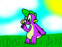 Size: 680x512 | Tagged: safe, artist:ask-labstarters, derpibooru import, spike, dragon, flower, manly, smelling, solo, spike-daily, tumblr