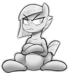 Size: 1000x1000 | Tagged: safe, artist:khorme, limestone pie, frown, grumpy, monochrome, sitting, solo