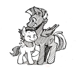 Size: 844x762 | Tagged: safe, artist:hobilo, derpibooru import, rumble, thunderlane, pegasus, pony, brothers, colt, grayscale, male, monochrome, simple background, stallion