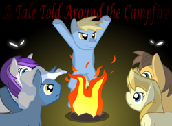 Size: 700x515 | Tagged: safe, artist:salted pingas, derpibooru import, cerulean skies, chance-a-lot, creme brulee, pokey pierce, earth pony, original species, pegasus, timber pony, timber wolf, unicorn, background pony, blue skies, campfire, camping, camping trip, cold front, cover, cover art, everfree forest, female, male, mare, masseuse pony, night, quake, stallion