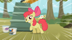 Size: 1366x768 | Tagged: safe, screencap, apple bloom, earth pony, pony, the show stoppers, apple bloom's bow, female, red mane, solo, yellow coat