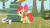 Size: 1366x768 | Tagged: safe, screencap, apple bloom, earth pony, pony, the show stoppers, apple bloom's bow, female, red mane, solo, yellow coat