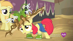 Size: 1440x808 | Tagged: safe, screencap, apple bloom, noi, earth pony, pony, simple ways, adorabloom, boots, clothes, cute, female, filly, looking up, open mouth, shoes, solo