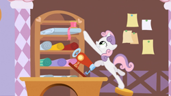 Size: 1365x768 | Tagged: safe, screencap, sweetie belle, pony, unicorn, stare master, female, filly, solo, white coat