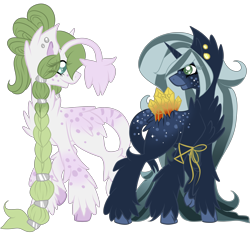 Size: 6000x5652 | Tagged: safe, artist:azrealrou, derpibooru import, oc, oc only, oc:clover dawn, oc:midnight, original species, absurd resolution, blank flank, cloven hooves, piercing, solo