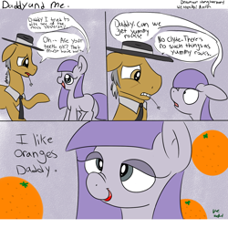 Size: 1300x1300 | Tagged: safe, artist:hungoverpony, igneous rock pie, maud pie, /mlp/, comic, daddy and me, hilarious in hindsight, lithophage, orange