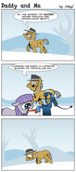 Size: 524x1180 | Tagged: safe, artist:catfood-mcfly, igneous rock pie, maud pie, /mlp/, comic, daddy and me, faucet, floppy ears, frown, open mouth, sad, smiling, stuck, tongue out, tongue stuck to pole, walking