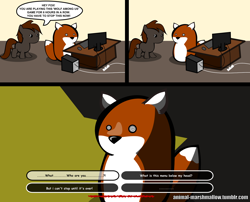 Size: 1280x1036 | Tagged: safe, derpibooru import, oc, oc only, fox, animal-marshmallow, barely pony related, black flank, blank flank, comic, fables, gaming, telltale games, the wolf among us, tumblr comic