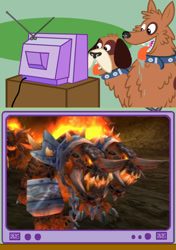 Size: 563x800 | Tagged: safe, orthros, dog, trade ya, core hound, exploitable meme, meme, multiple heads, obligatory pony, tv meme, two heads, warcraft, world of warcraft