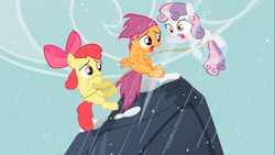 Size: 1366x768 | Tagged: safe, screencap, apple bloom, scootaloo, sweetie belle, the show stoppers, animation error, cutie mark crusaders, falling