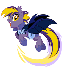 Size: 850x930 | Tagged: safe, artist:nanook123, derpibooru import, oc, oc only, oc:blazing star, bat pony, pony, armor, bat pony oc, bat wings, bronycon, bronycon mascots, ear fluff, fangs, female, flying, hoof shoes, looking at you, mare, night guard, open mouth, simple background, slit eyes, solo, spread wings, transparent background, wings
